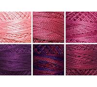 Valdani Perle Cotton Size ~12~ Embroidery Thread Sampler Set - 6 Colors, 109 Yards Each (Sonnet - Pinks and Purples)