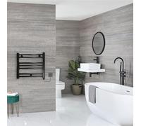 Valdern Black Electric Heated Towel Rail 150W for Small Bathrooms, Cloakrooms and Kitchen - 450 mm (W) x 406 mm (H)