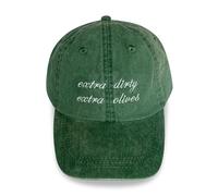 ValDesigns Extra Dirty, Extra Olives Washed Out Green Baseball Cap with Cursive White Embroidery On The Front | Martini Lovers, Drink Enthusiasts, Funny Outdoor Hat, Distressed Green, One size