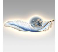 Valdoza Feather-like 3d Relief Led Decorative Painting, 3d Art Wall Decoration Painting with Light for Living Room Bedroom(B,WxH 100x35cm/39.3x13.7in)