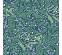 Muriva Wallpaper Vale Leaf 221501 – Arts & Crafts, Lightly Textured, Metallic – Green/Blue