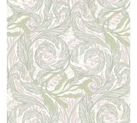 Vale Leaf Arts and Crafts Lightly Textured Wallpaper with Metallic Elements Perfect for Bedrooms, Living Rooms and Hallways Green/Pink Muriva 221503