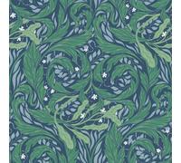 Muriva Wallpaper Vale Leaf 221501 – Arts & Crafts, Lightly Textured, Metallic – Green/Blue