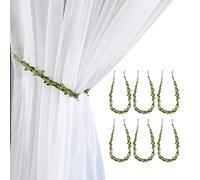 Valea Home Curtain Tiebacks Ropes Natural Burlap Rope Holdbacks with Artificial Vines Fake Foliage Ivy Leaf for Rustic Wedding Party Home Decorative Curtain Holders, Set of 6