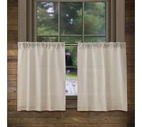 Valea Home Linen Kitchen Curtains 24 Inch Length Rustic Farmhouse Crude Short Cafe Curtains Rod Pocket Tiers for Small Window Bathroom Basement, Natural, 2 Panels