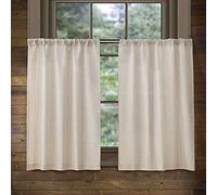 Valea Home Linen Kitchen Curtains 36 Inch Length Rustic Farmhouse Crude Short Cafe Curtains Rod Pocket Tiers for Small Window Bathroom Basement, Natural, 2 Panels