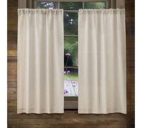 Valea Home Linen Kitchen Curtains 45 Inch Length Rustic Farmhouse Crude Short Cafe Curtains Rod Pocket Tiers for Small Window Bathroom Basement, Natural, 2 Panels