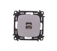 VALENA ALLURE Gniazdo ładowania usb podwójne aluminium 754997