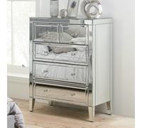 valence wide mirrored chest of 5 drawers in silver