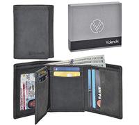 VALENCHI RFID Leather Slim Trifold Front Pocket Mens Wallet with 9 card slots,2 Note pocket coin pocket & ID window, Black Oily Hunter, S, Rfid Wallet