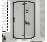 Valencia 860 x 860mm Matt Black Quadrant Shower Enclosure with Acrylic Tray - 6mm Single Door