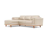Valencia Artisan Top Grain Leather Three Seats With Left Chaise Sofa Beige Alder Wood Legs And Frame