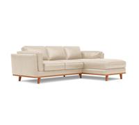 Valencia Artisan Top Grain Leather Three Seats With Right Chaise Sofa Beige Alder Wood Legs And Frame