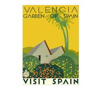 Valencia Garden Of Spain Vintage Spanish Travel Poster, Retro Spain Tourism Print, Decoration Wall Art Seville Landmark Bedroom Decor, A3 (Print Only) - 42x29.7cm