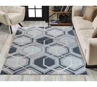 Valencia Modern Hexagon Design Carved Area Rugs Black 200X290 Cm