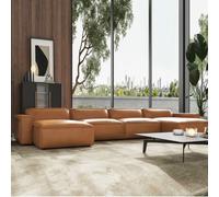 Valencia Nathan Full Aniline Leather Lounge Modular Four Seats Double Chaise Sofa Caramel Brown Color Fsc Pine Wood