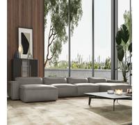 Valencia Nathan Full Aniline Leather Lounge Modular Four Seats Double Chaise Sofa Light Grey Color Fsc Pine Wood