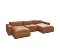 Valencia Nathan Full Aniline Leather Lounge Modular Three Seats Double Chaise Sofa Caramel Brown Fsc Pine Wood