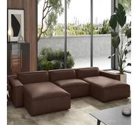 Valencia Nathan Full Aniline Leather Lounge Modular Three Seats Double Chaise Sofa Dark Chocolate Fsc Pine Wood