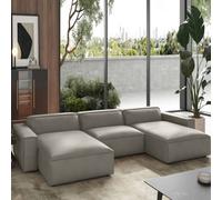 Valencia Nathan Full Aniline Leather Lounge Modular Three Seats Double Chaise Sofa Light Grey Fsc Pine Wood