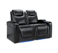 Valencia Oslo Modern Home Cinema Seating Row Of 2 Loveseat Midnight Black Nappa Leather Power Headrest