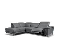 Valencia Pista Modern Top Grain Leather Reclining Sectional Left Hand Facing Chaise Sofa Grey Stainless Steel Legs