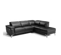 Valencia Pista Modern Top Grain Leather Reclining Sectional Right Hand Facing Chaise Sofa Grey Stainless Steel Legs