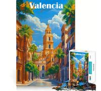 Valencia Spain View Painting Jigsaw Puzzle 1000 Pieces Focus Building Toy Firm Fit Secure Assembly Holiday Indoor Entertainment Toy (38x26cm)