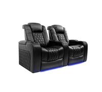 Valencia Tuscany Home Cinema Seating Row Of 2 Black Nappa Leather Diamond Stitching Power Headrest