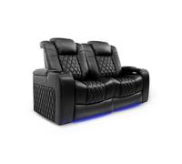 Valencia Tuscany Home Cinema Seating Row Of 2 Loveseat Black Nappa Leather Diamond Stitching Power Headrest