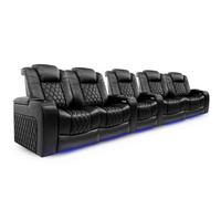 Valencia Tuscany Home Cinema Seating Row Of 5 Double Loveseat Black Nappa Leather Diamond Stitching Power Headrest