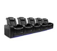 Valencia Tuscany Home Cinema Seating Row Of 5 Loveseat Right Black Nappa Leather Diamond Stitching Power Headrest
