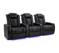 Valencia Tuscany Xl Home Theater Seating Row Of 3 Midnight Black Nappa Leather Power Headrest Diamond Stitching