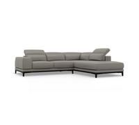 Valencia Valletta Top Grain Leather L Shape With Right Chaise Sofa Grey Kiln-Dried Wood Adjustable Headrest