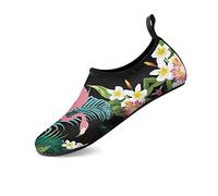 Valennia Water Shoes Barefoot Quick-Dry Sports Aqua Yoga Socks Slip-On Beach Swim Surf Exercise for Women Men, Flamingos Black, 13-14 Women/10.5-11 Men