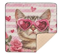 Valenrine's Day Cat Pink Rose_3 Cute Foldable Baby Gym & Activity Mat for Floor 1-Piecing Travel Play Mat for Baby Toddler Infant, 50'' x 50''