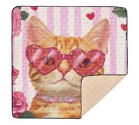 Valenrine's Day Cute Cat Pink Rose_3 Soft Foam Baby Activity Play Mat for Floor Lightweight Baby Play Tummy Time Mat for Baby Kids Toddlers Infants, 50'' x 50''