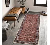 Valenrug Washable Runner Rug 2'6x8 - Ultra-Thin Antique Collection Area Rug, Stain Resistant Rugs for Living Room Bedroom, Distressed Vintage Rug(Red, 2'6"x8')