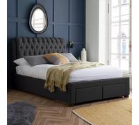 valentina fabric double bed with 2 drawers in charcoal
