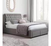 valentina fabric king size bed with 2 drawers in grey