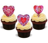 Valentine Balloons Trio Mix A - 12 Edible Stand Up Premium Wafer Card Cake Toppers Decorations