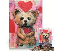 Valentine Brown Bear with Hearts Jigsaws for Adults1000 Pieces Logic Practice Peaceful Escape Clean Edges Unique Xmas Gift (50x75cm)