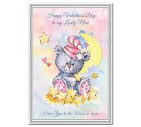 Valentine Card for Niece - Happy Wishes of Love for Special Day - Cute Tatty Teddy Bear - Unusual Unique Watercolour Art - A5 size - Blank inside for own message - Eco-Friendly - Made in UK
