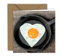 Valentine Card - Heart-Shaped Fried Egg Motif | Folding Card (15 x 15 cm) - With Kraft Envelope - Blank Inside