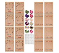 Valentine Cards - 12 Pieces Crystal Heart Postcard Set, Holiday Greeting Rock Cards, Cute Love Notes | Kids Boys Girls Friends School Class Office Birthday Travel Classroom Party Events