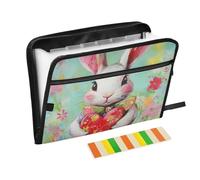 Valentine Cartoon Heart Shaped Bunny Rabbit Expanding File Pocket 13 Pockets A4 Letter Size with Zipper Closure for Office School
