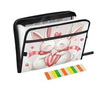 Valentine Cartoon Heart Shaped Bunny Rabbit Organizer Expanding Folder 13 Pockets A4 Letter Size with Zipper Closure for Expandable File Pocket