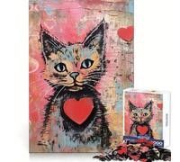 Valentine Cat with Heart Jigsaw Puzzles for Adults1000 Pieces Mental Exercise Tranquil Escape Snug Lock Nice Gift (50x75cm)