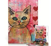Valentine Cat with Hearts Painting Jigsaw Puzzle for Adults 1000 Pieces Mind Exercise Pleasant Leisure Exact Cut Birthday Present (38x52cm)