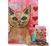 Valentine Cat with Hearts Painting Jigsaw Puzzles for Adults1000 Pieces Mental Exercise Tranquil Escape Snug Lock Nice Gift (50x75cm)